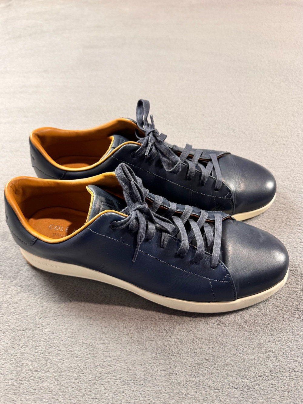 Cole Haan Men’s GrandPro Leather Tennis Sneakers- Blazer Blue Handstain